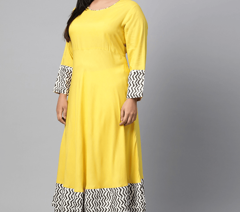 Plus Size Solid Mustard Yellow Rayon Anarkali - divena world