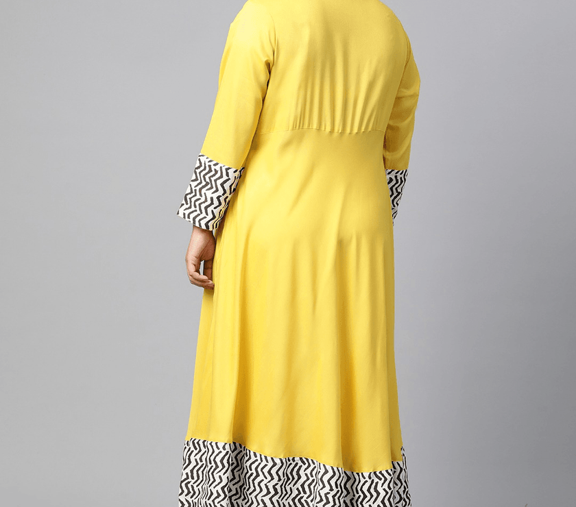 Plus Size Solid Mustard Yellow Rayon Anarkali - divena world