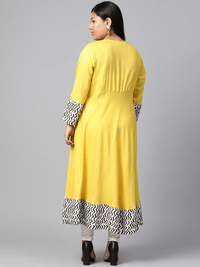 Plus Size Solid Mustard Yellow Rayon Anarkali - divena world