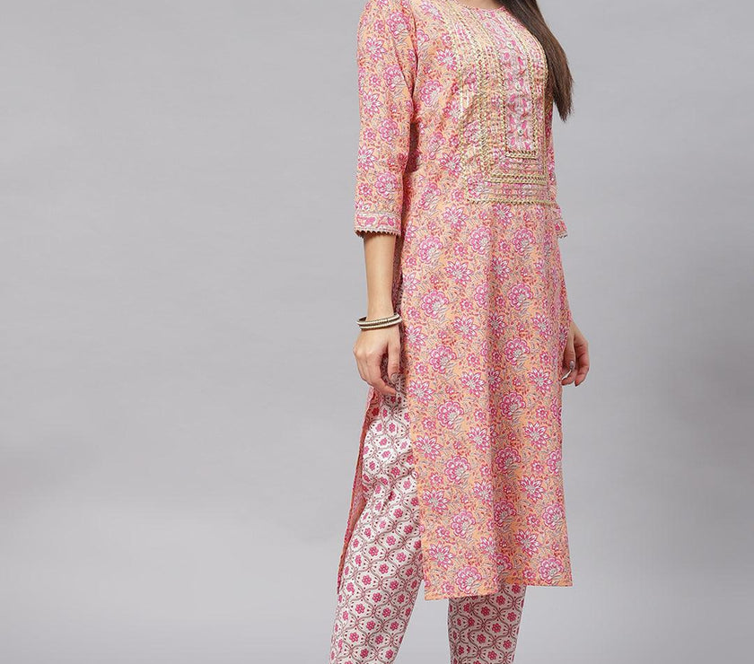 Divena Pink Cotton kurta Pant set with Dupatta - divena world