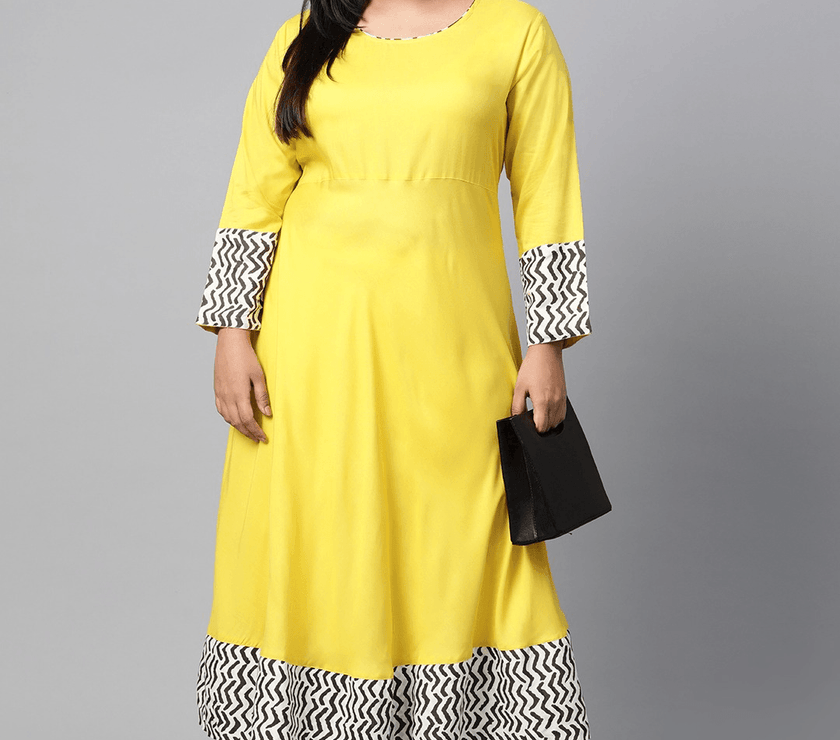 Plus Size Solid Mustard Yellow Rayon Anarkali - divena world