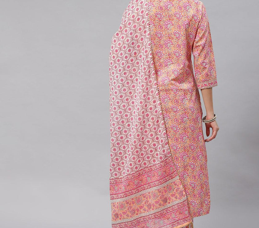 Divena Pink Cotton kurta Pant set with Dupatta - divena world