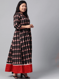 Plus Size Black Printed Cotton Floor Length Anarkali Kurta - divena world