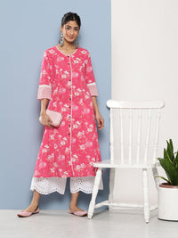 Divena Pink Floral cotton flex A-Line Kurta - divena world