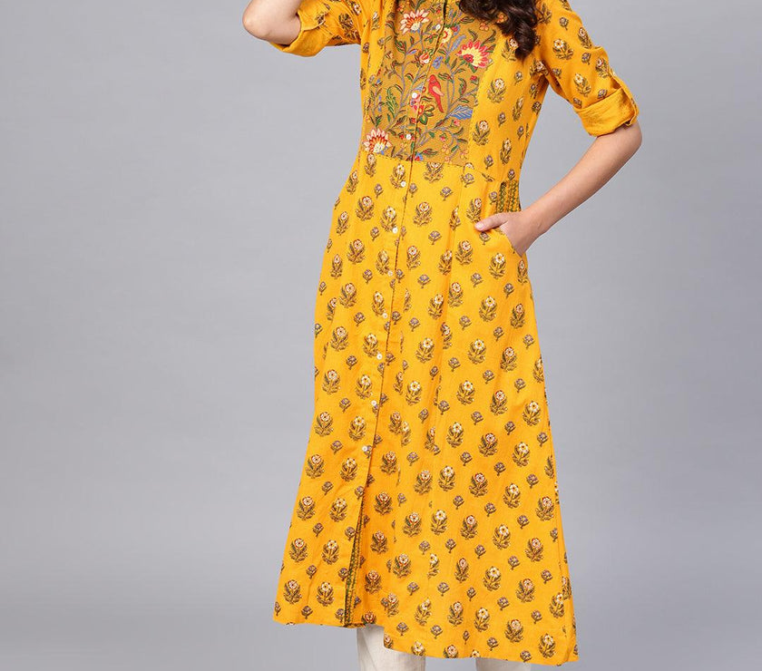 Divena Yellow Printed Long Kurta - divena world