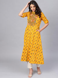 Divena Yellow Printed Long Kurta - divena world