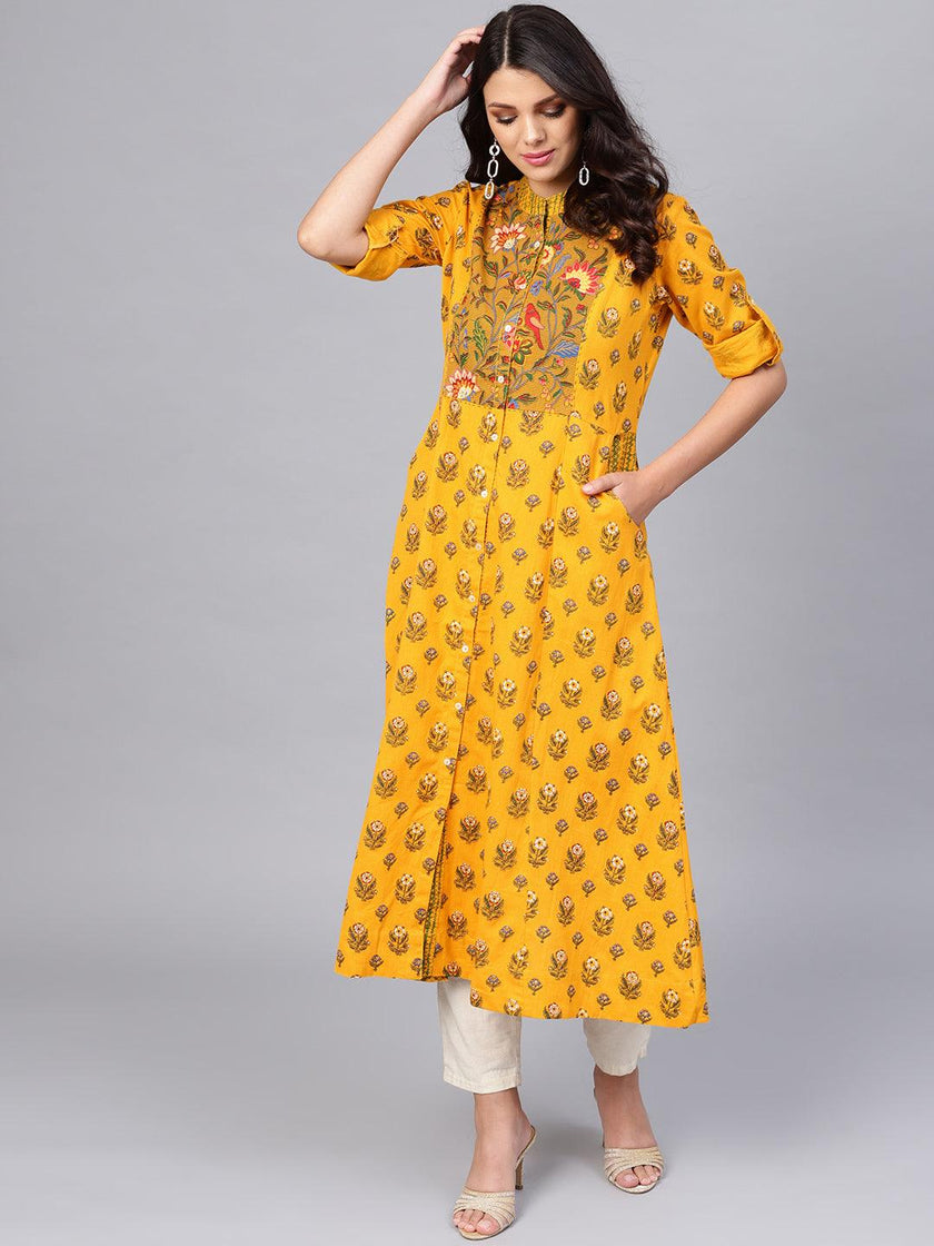 Divena Yellow Printed Long Kurta - divena world