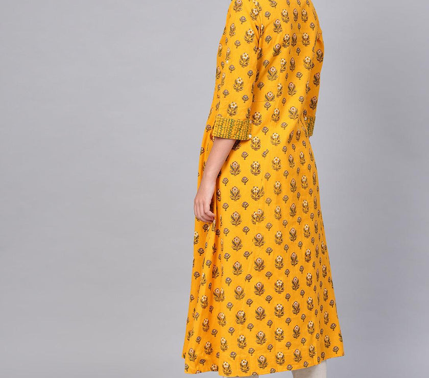 Divena Yellow Printed Long Kurta - divena world