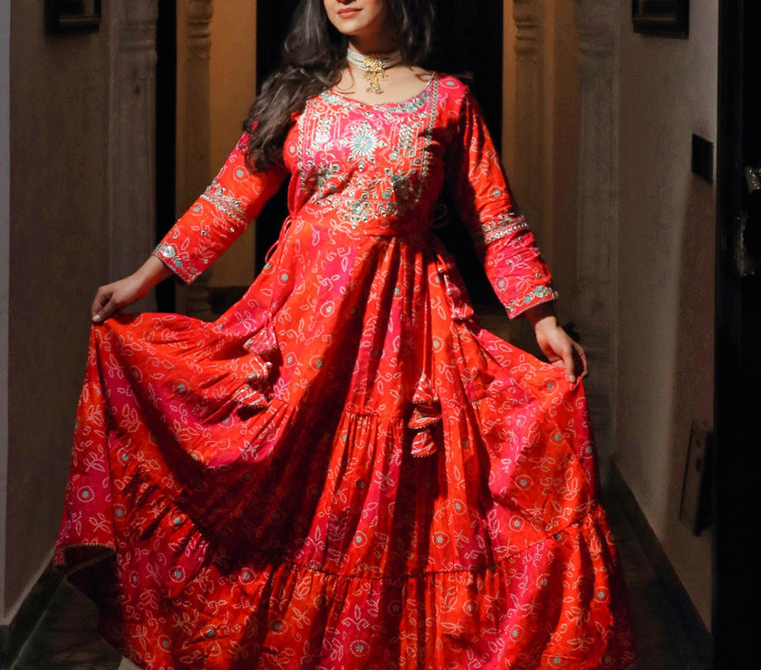 Divena Bandhej Printed Anarkali Kurta - divenaworld.com