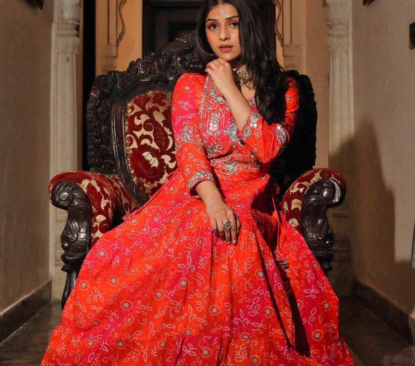 Divena Bandhej Printed Anarkali Kurta - divenaworld.com