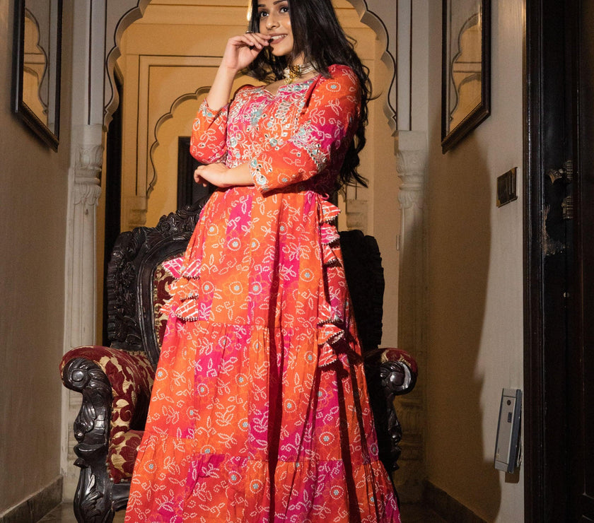 Divena Bandhej Printed Anarkali Kurta - divenaworld.com