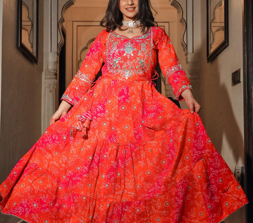 Divena Bandhej Printed Anarkali Kurta - divenaworld.com