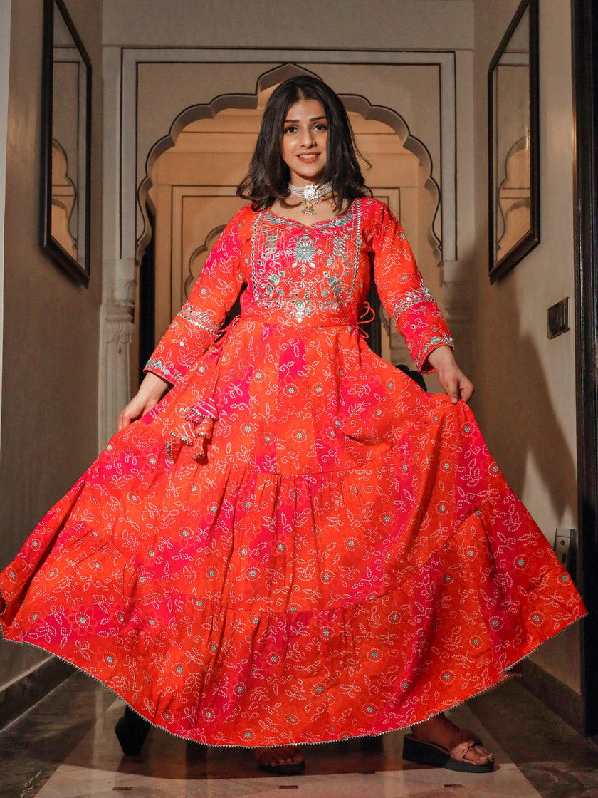 Divena Bandhej Printed Anarkali Kurta - divenaworld.com