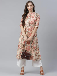 Divena Cream Cotton Floral Print Kurta - divena world