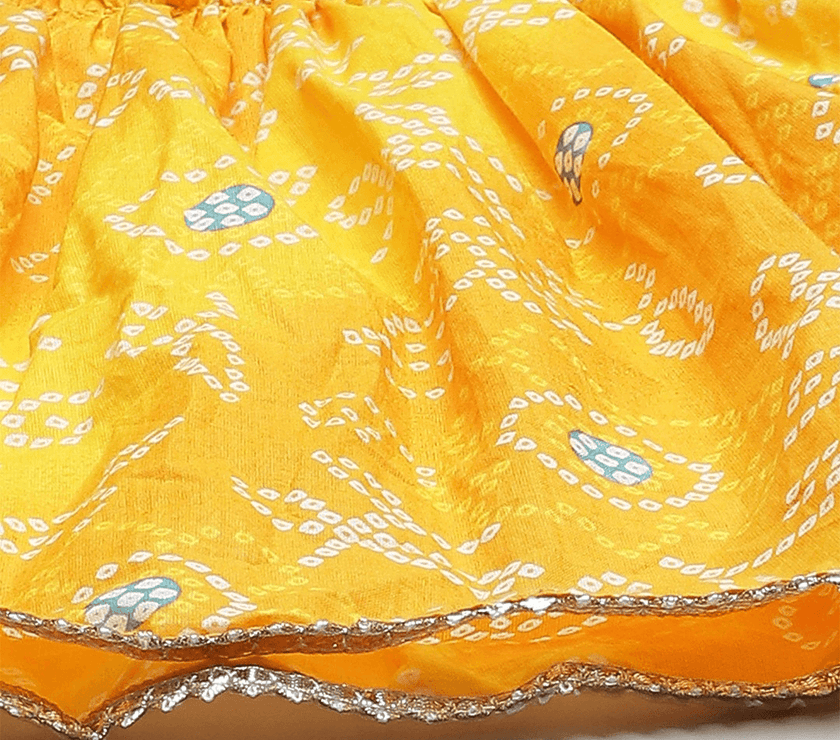 Divena Yellow Cotton Flared Gota Work Bandhani Kurta - divena world