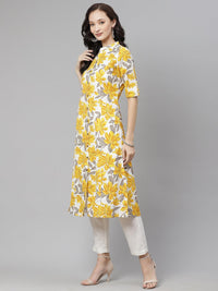 Divena Yellow Floral Print Pure Cotton A-line Kurta - divena world