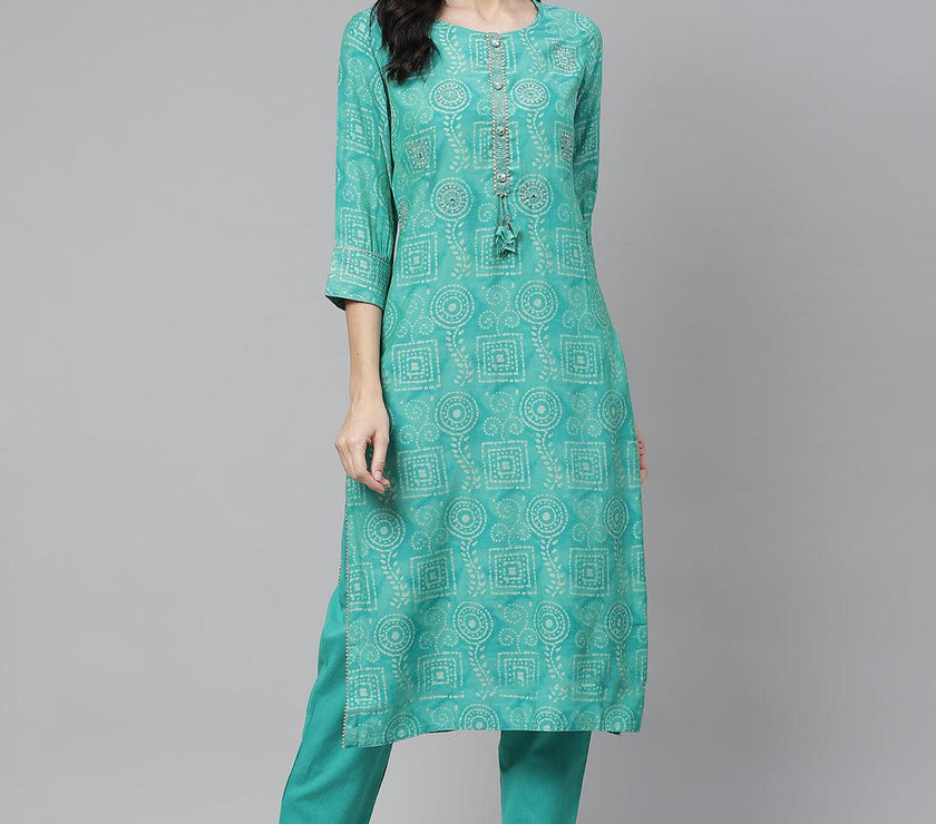 Divena Green Muslin Straight Kurta with Pants - divena world