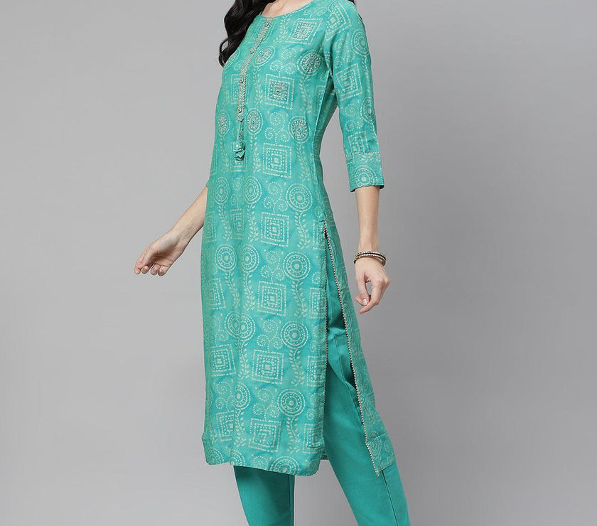 Divena Green Muslin Straight Kurta with Pants - divena world