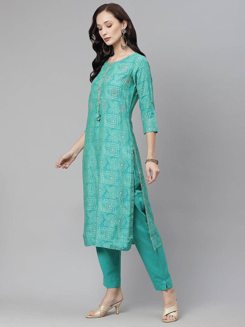 Divena Green Muslin Straight Kurta with Pants - divena world