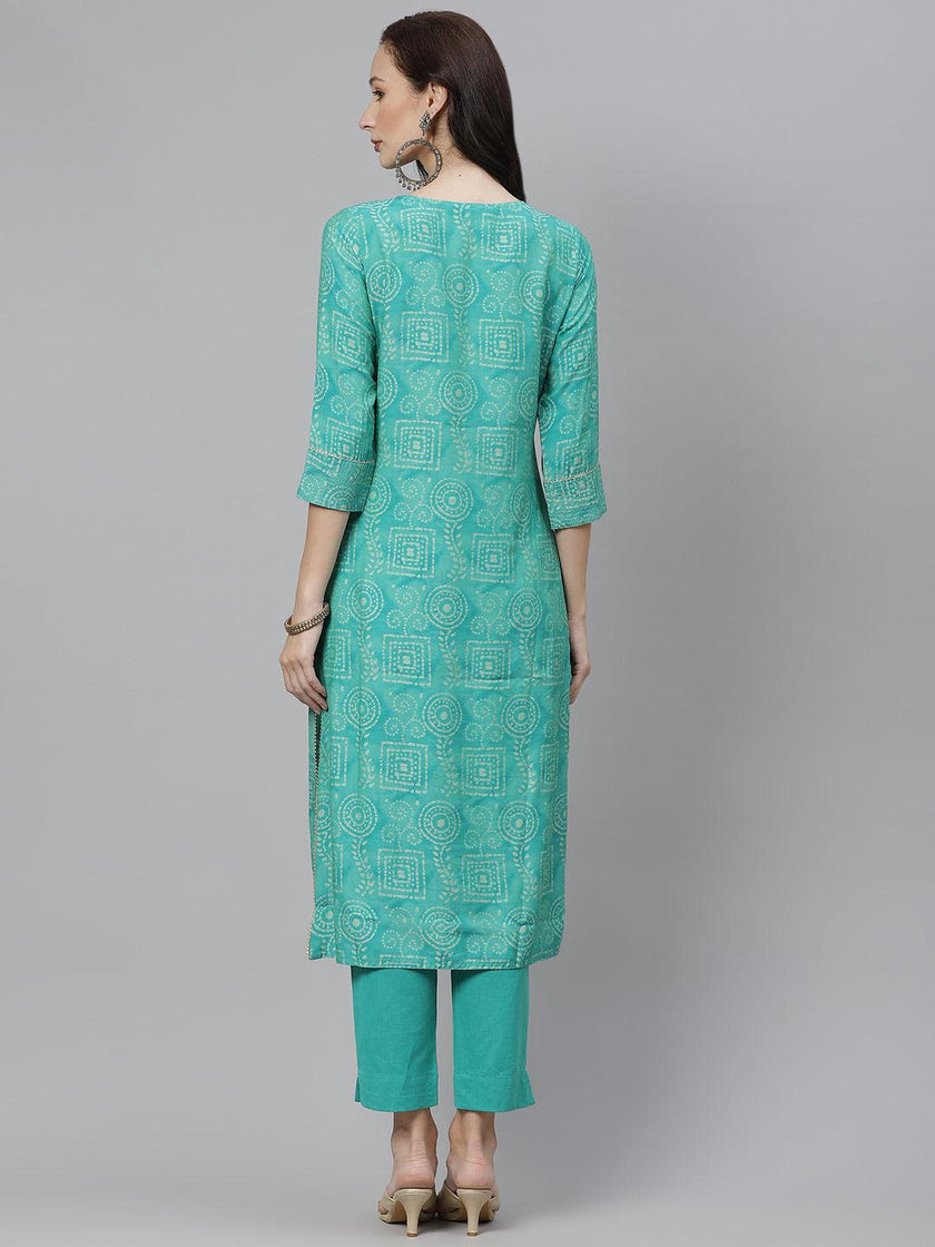 Divena Green Muslin Straight Kurta with Pants - divena world