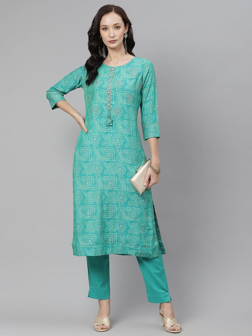 Divena Green Muslin Straight Kurta with Pants - divena world