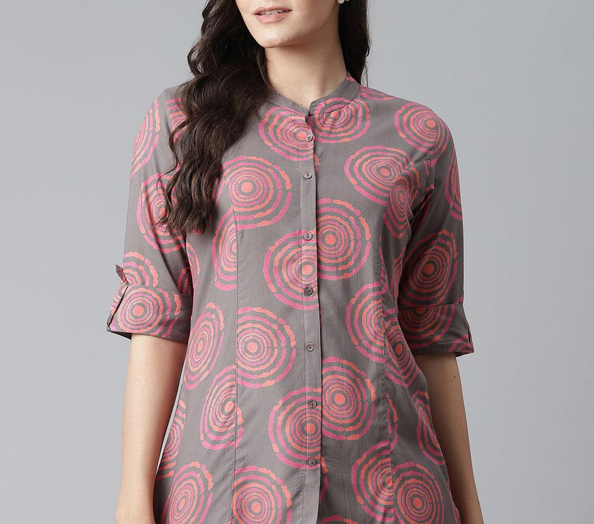 Divena Grey Spiral Rayon Print Top - divena world