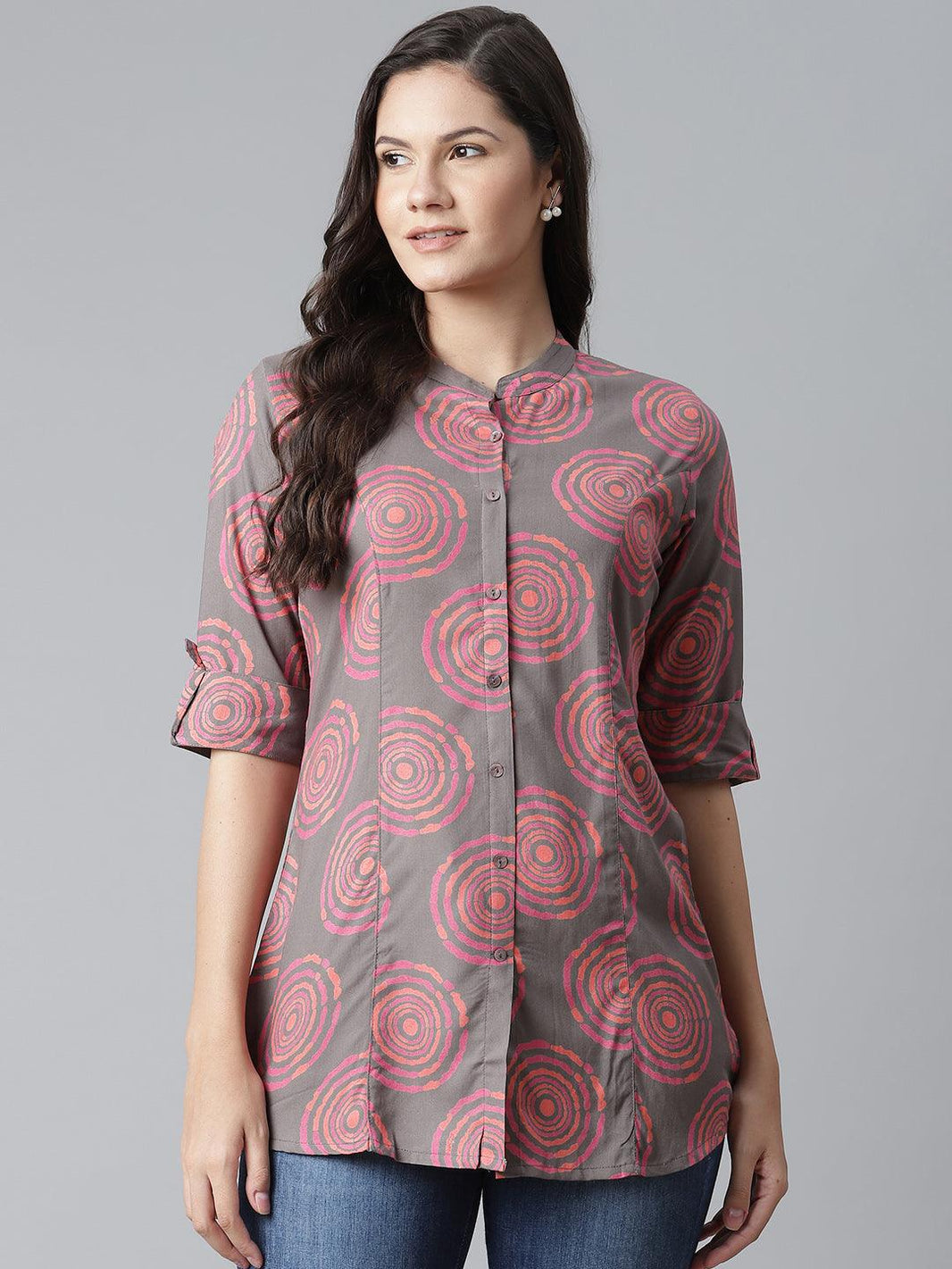 Divena Grey Spiral Rayon Print Top - divena world