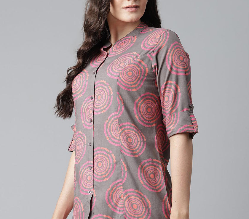 Divena Grey Spiral Rayon Print Top - divena world