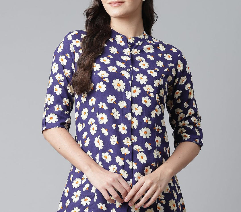 Divena Rayon Dark Blue Floral Top - divena world