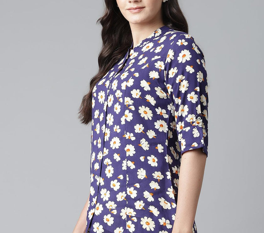 Divena Rayon Dark Blue Floral Top - divena world