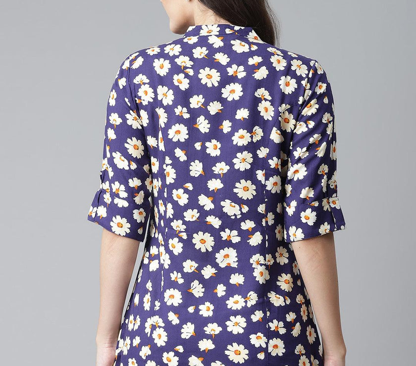 Divena Rayon Dark Blue Floral Top - divena world