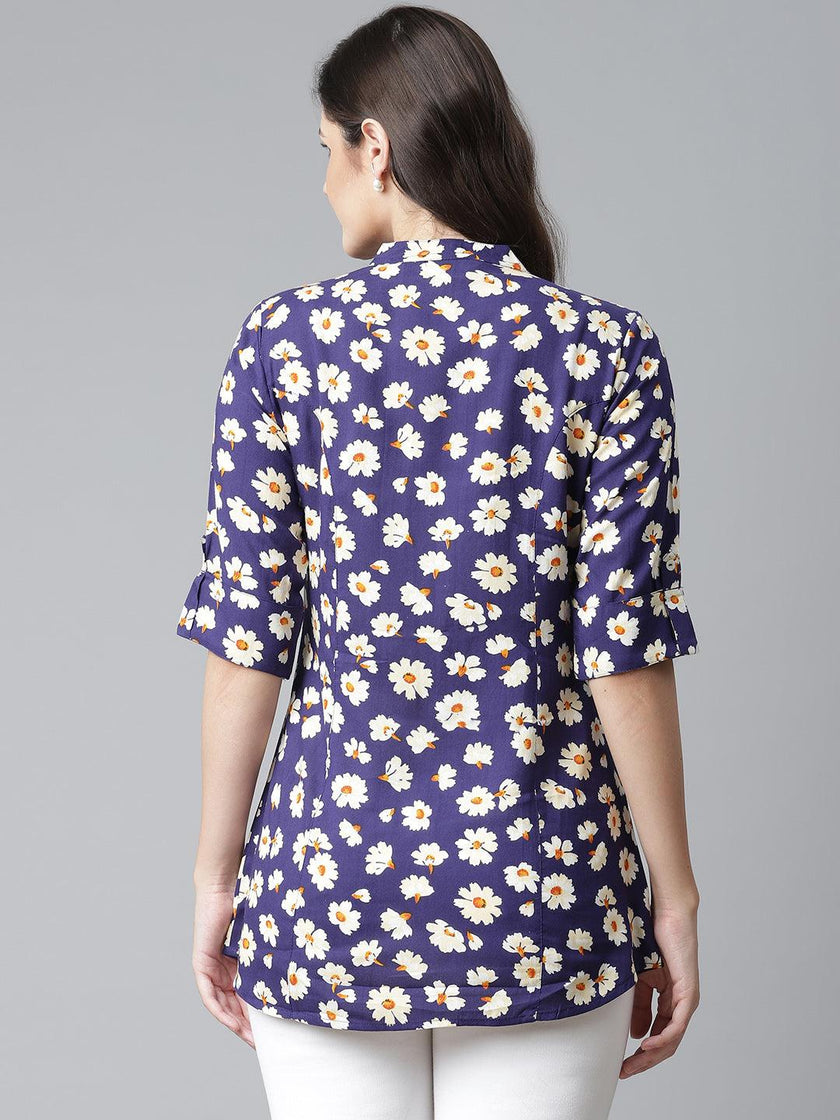 Divena Rayon Dark Blue Floral Top - divena world