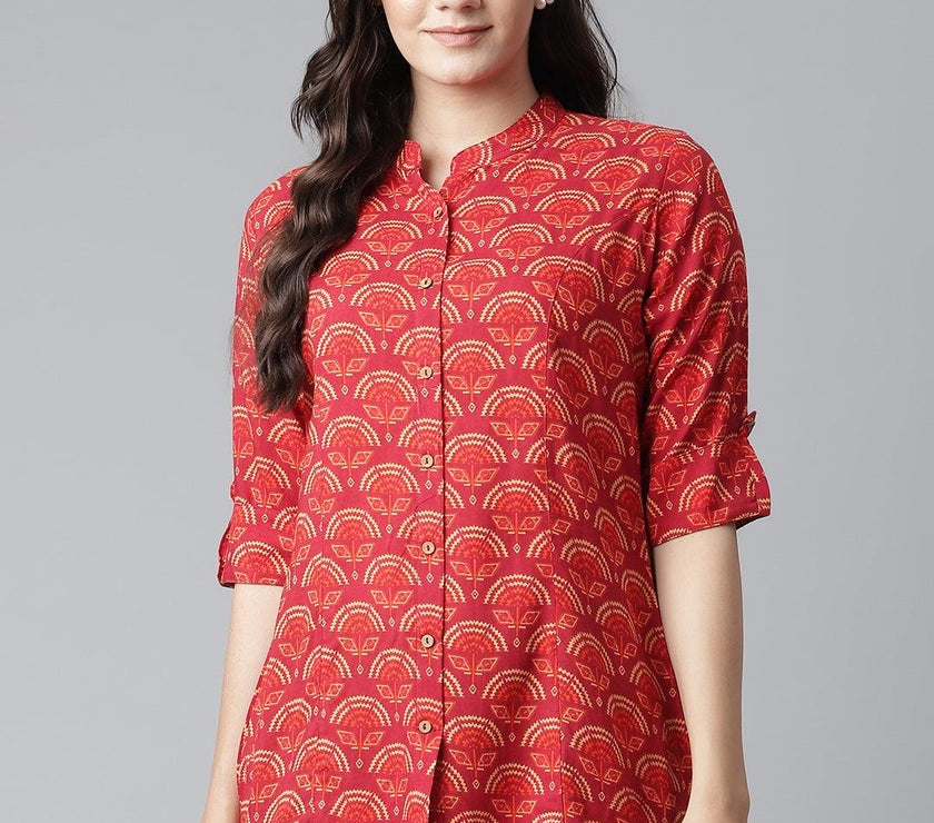 Divena Rayon Maroon Printed Shirt style A-line Top - divena world