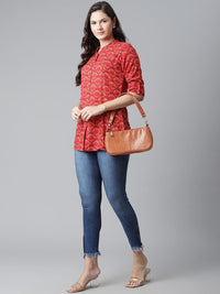 Divena Rayon Maroon Printed Shirt style A-line Top - divena world