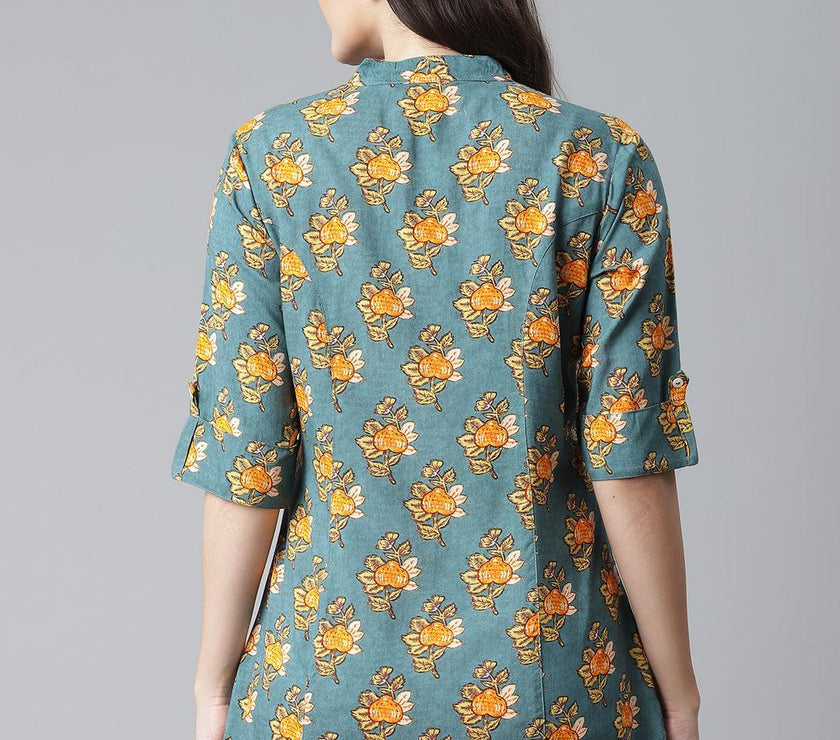 Divena Sea Green Rayon Printed Shirt Style A-line Top - divena world