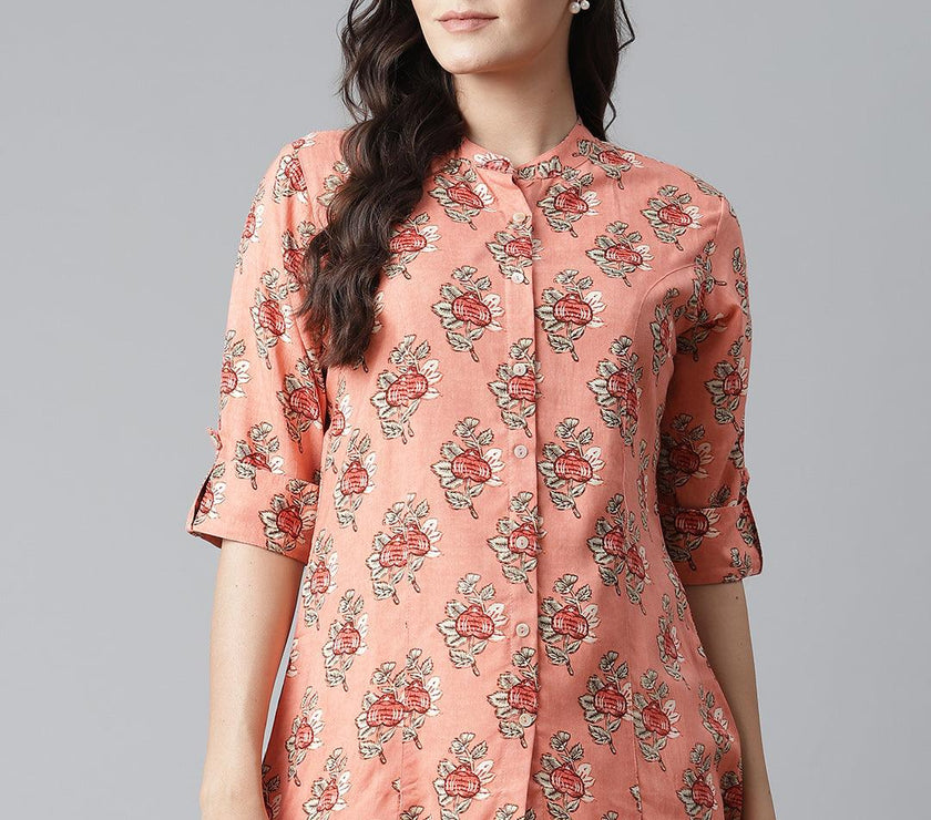 Divena Peach Printed Rayon Top - divena world