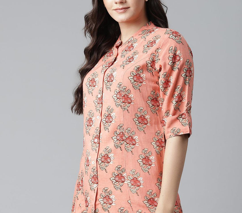 Divena Peach Printed Rayon Top - divena world