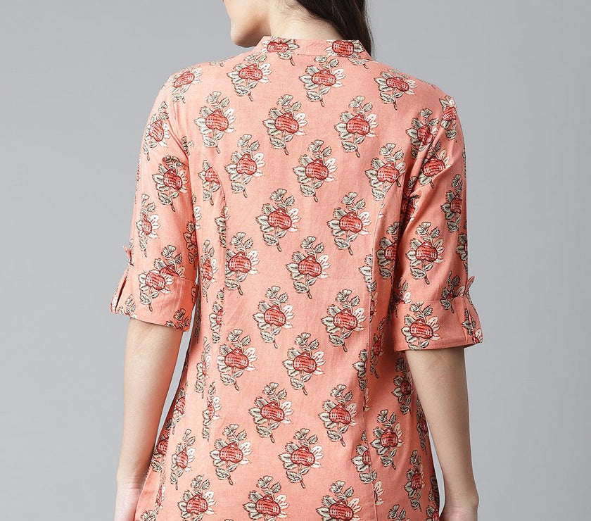 Divena Peach Printed Rayon Top - divena world