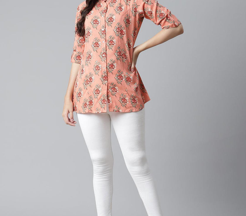 Divena Peach Printed Rayon Top - divena world