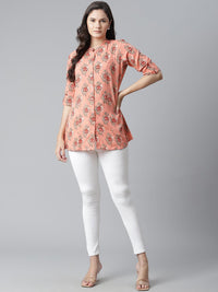 Divena Peach Printed Rayon Top - divena world