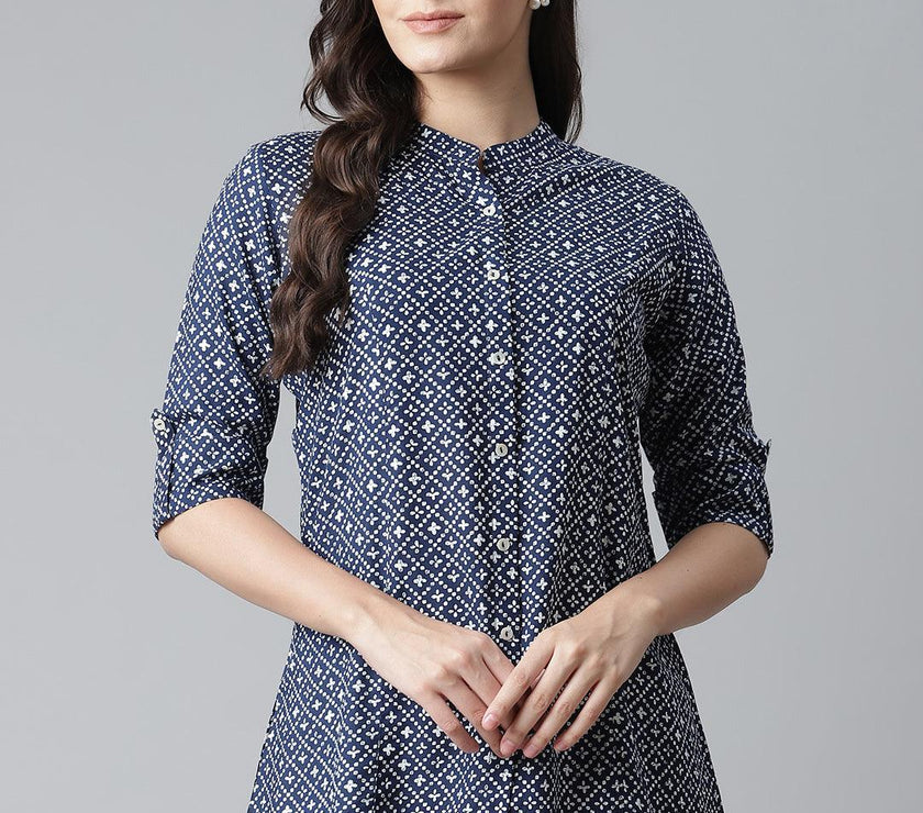 Divena Blue Rayon Printed Shirt Style Top - divena world