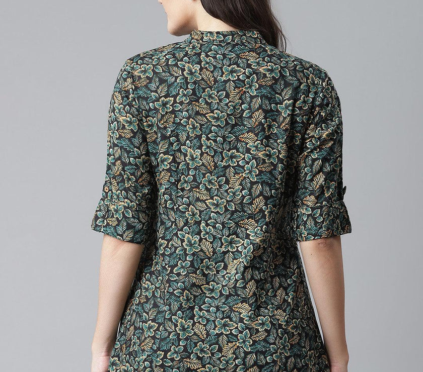 Divena Navy Blue Green Rayon Printed Top - divena world