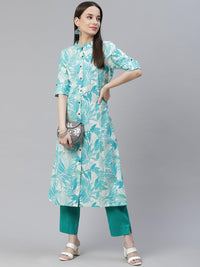 Divena Floral Print White Cotton Flex Kurta - divena world