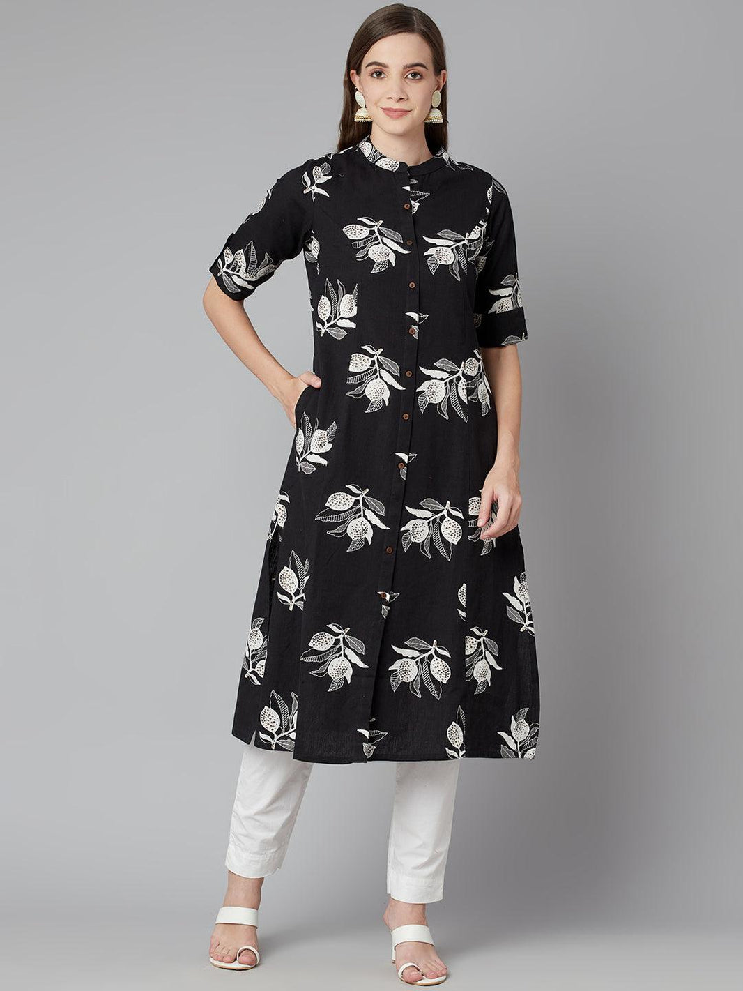 Divena Black Cotton Flex A-line Kurta - divena world