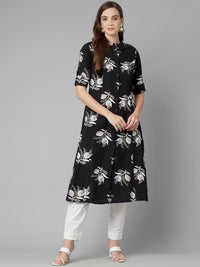 Divena Black Cotton Flex A-line Kurta - divena world