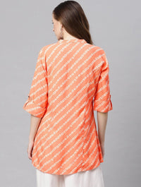 Divena Orange Bandhani Rayon A-line Shirt Style Top - divena world