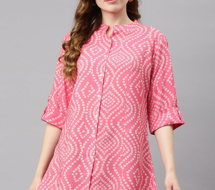 Divena Pink Bandhani Print Rayon Top - divena world