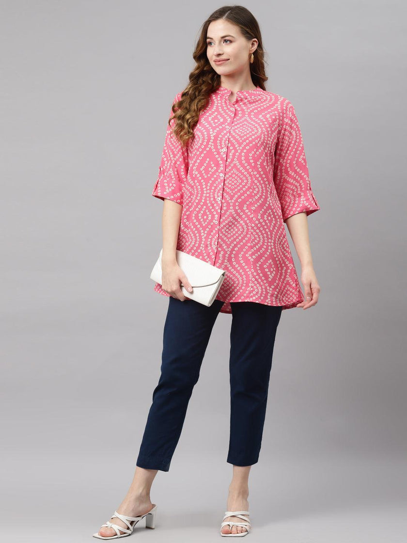 Divena Pink Bandhani Print Rayon Top - divena world