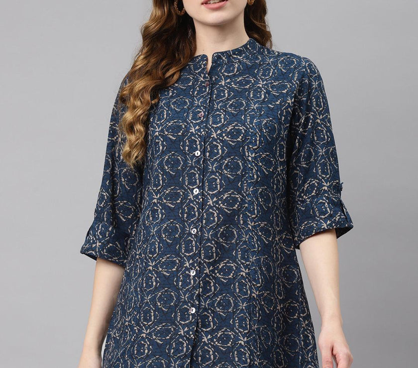 Divena Navy Blue Rayon Top - divena world