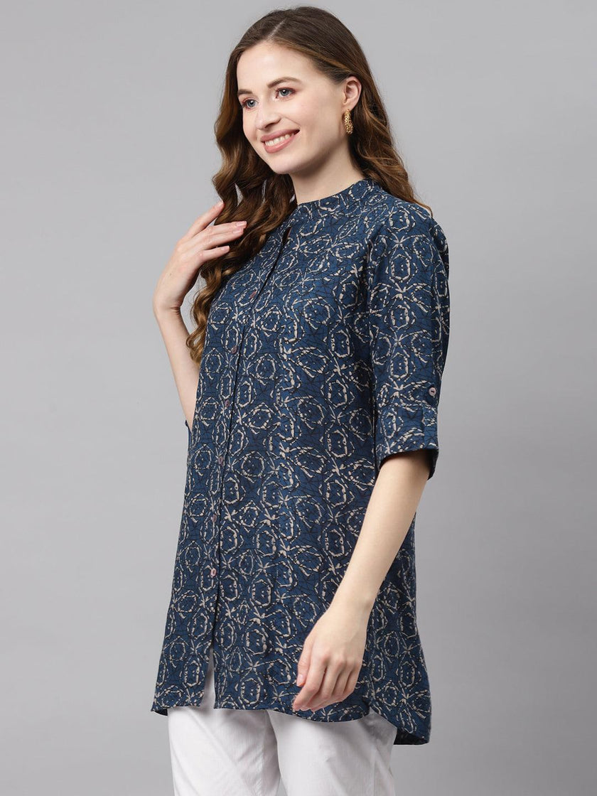 Divena Navy Blue Rayon Top - divena world